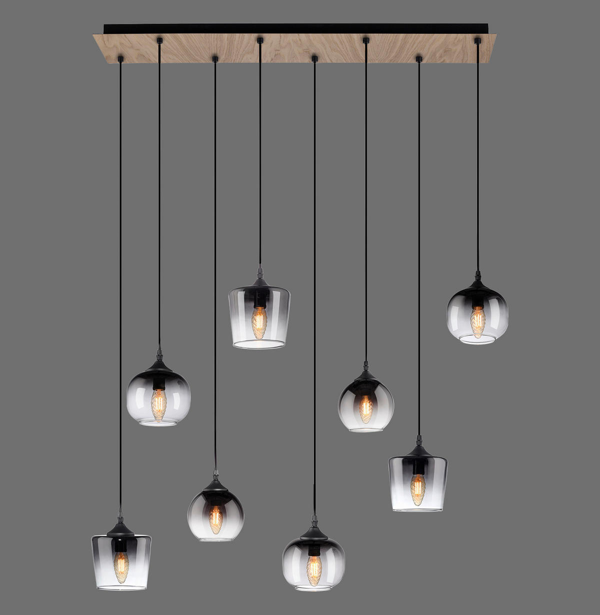 PENDELLEUCHTE Zea 94/28/65-120 cm   - Schwarz, Natur, Glas/Holz (94/28/65-120cm)