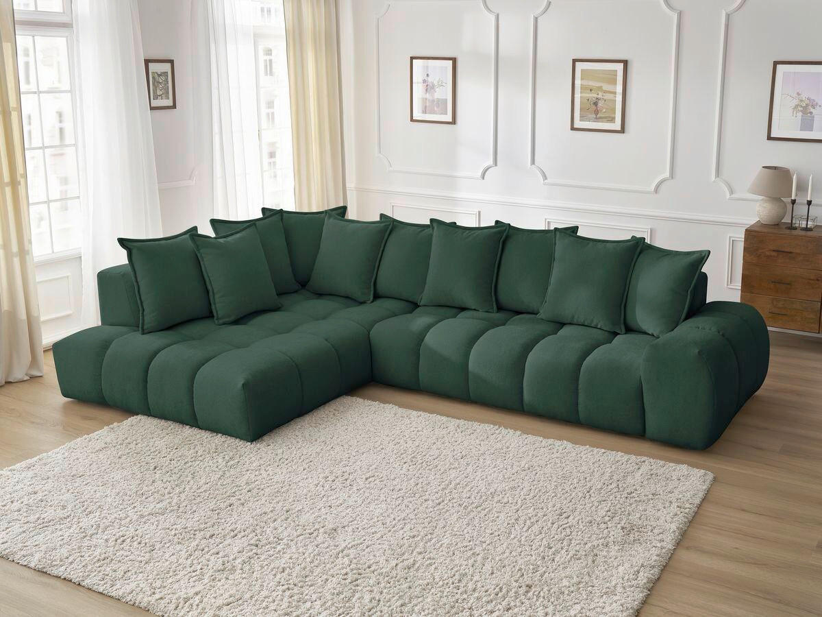 ECKSOFA Ottomane links  EVEREST Grün Struktur  - Schwarz/Grün, MODERN, Kunststoff/Textil (352/210cm)