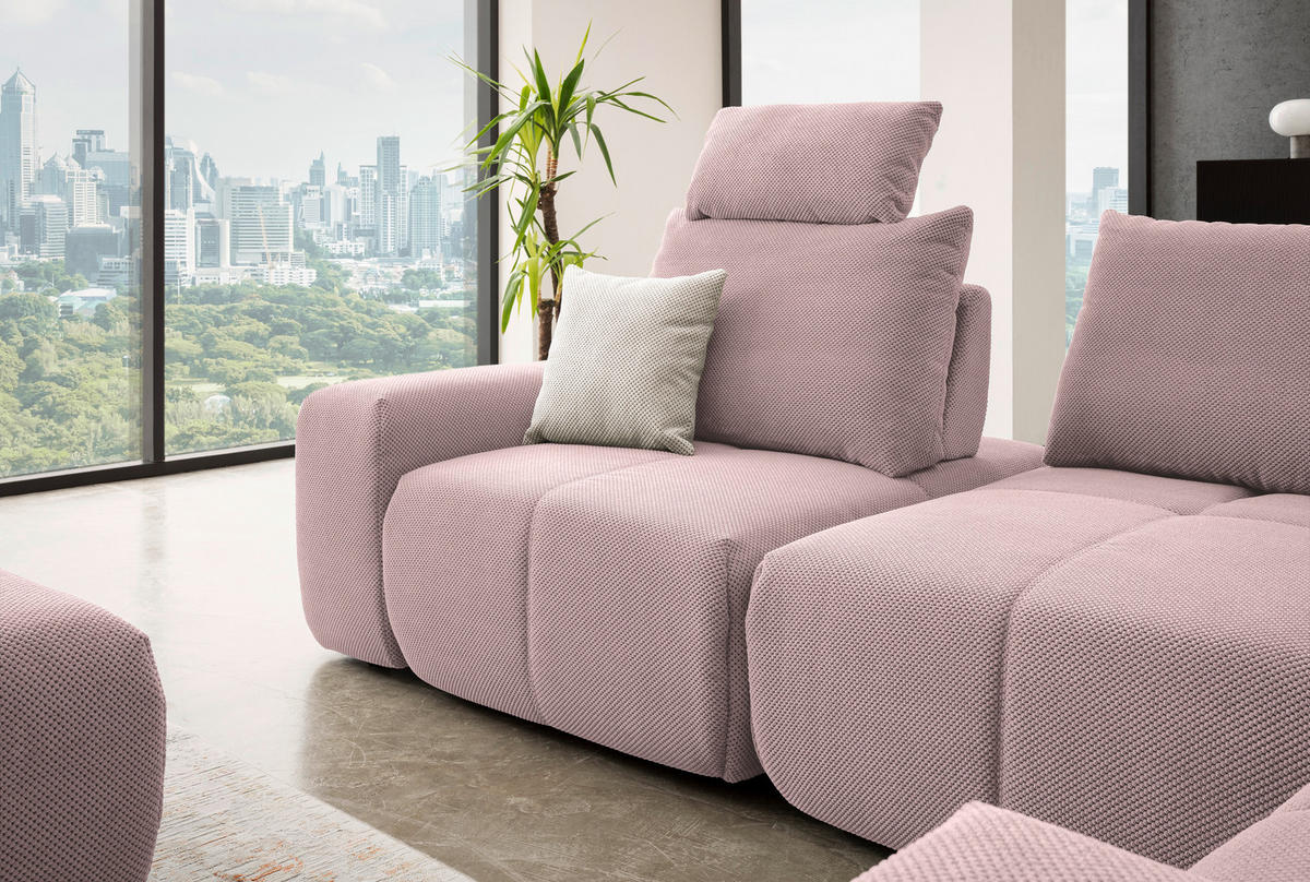ECKSOFA in Velours Altrosa  326/236 cm  - Schwarz/Altrosa, Design, Kunststoff/Textil (326/236cm) - Xora