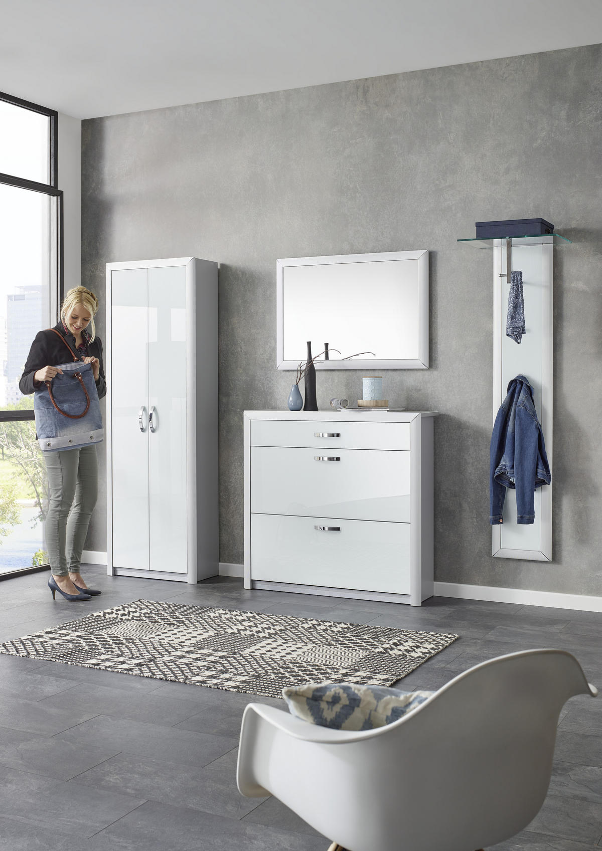ORMAR ZA OBUĆU  bijela, boje aluminija  metal, staklo     - bijela/boje kroma, Design, staklo/drvni materijal (109/103/32cm) - Dieter Knoll