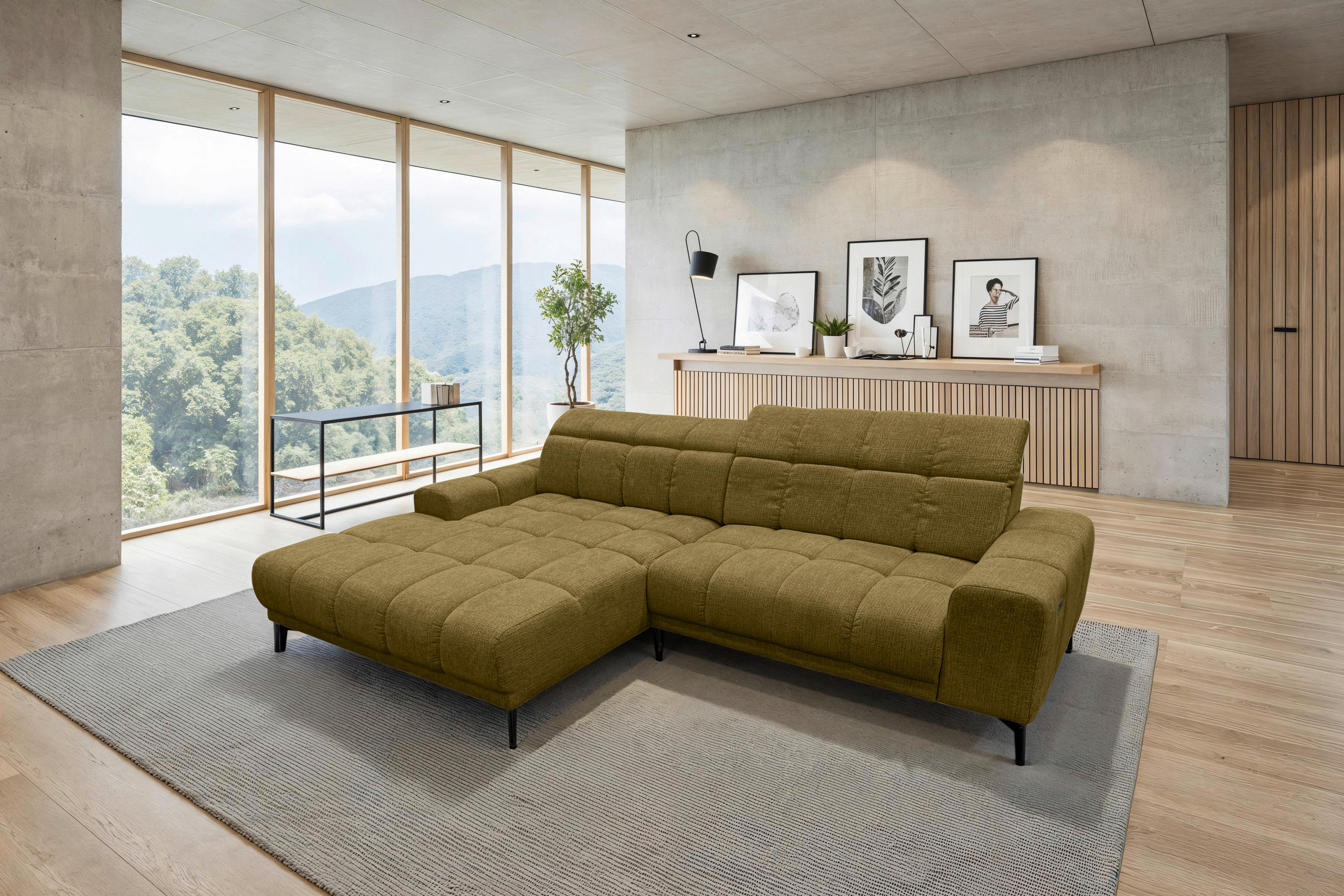 ECKSOFA inkl.Funktionen Olivgrün Chenille  - Schwarz/Olivgrün, MODERN, Textil/Metall (195/300cm) - Xora