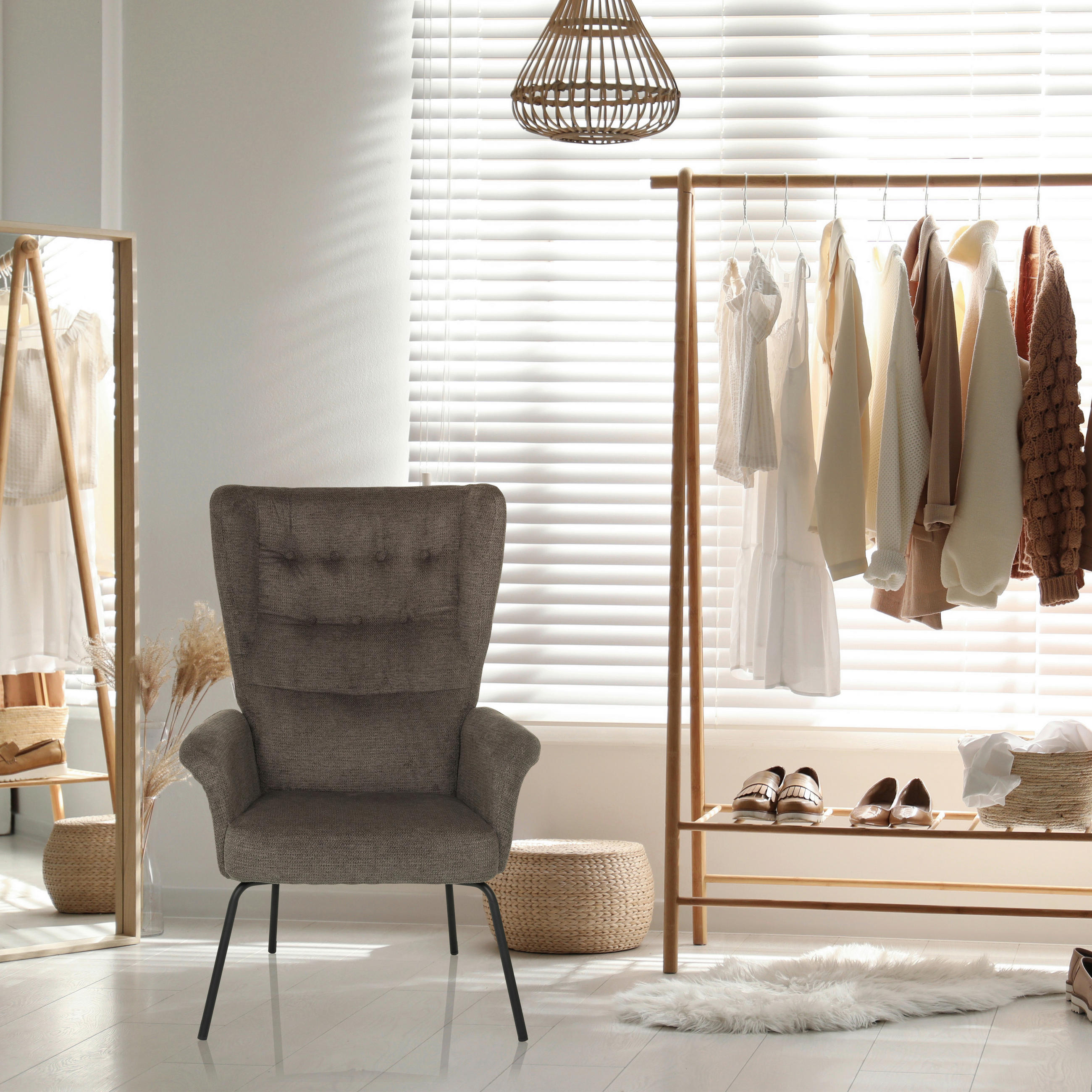 OHRENSESSEL in Bouclé Dunkelgrau  - Dunkelgrau/Schwarz, MODERN, Textil/Metall (71/110/71cm) - MID.YOU