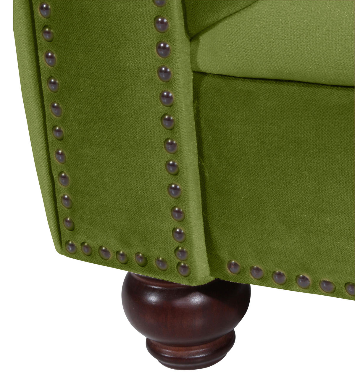 CHESTERFIELD-SOFA Orleans in Samt, Velours Olivgrün  - Nussbaumfarben/Olivgrün, Design, Holz/Textil (196/77/100cm) - Max Winzer