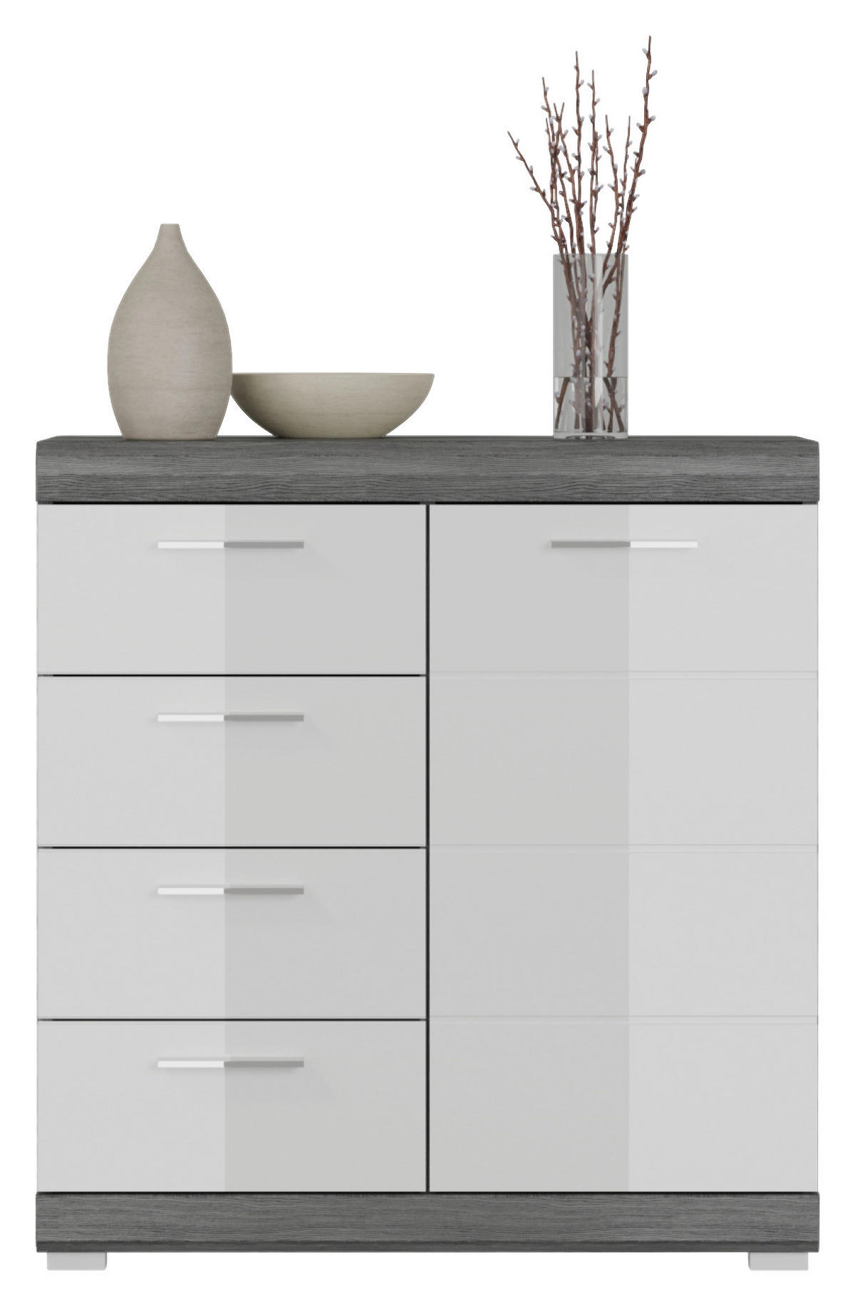 KOMODA, tmavě šedá, vysoce lesklá bílá, 80/85/37 cm - tmavě šedá/barvy chromu, Design, kompozitní dřevo/plast (80/85/37cm) - MID.YOU