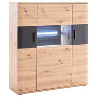 VISOKA KOMODA   120/134/37 cm   antracit, prozirno, boje hrasta  - boje hrasta/prozirno, Design, staklo/drvni materijal (120/134/37cm) - Livetastic