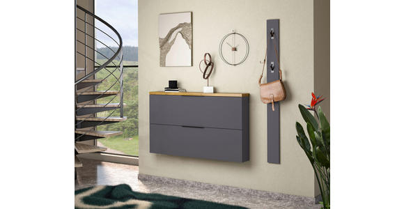 HÄNGESCHUHSCHRANK 140/82/19 cm - Eichefarben/Anthrazit Hochglanz, Design, Holzwerkstoff/Metall (140/82/19cm) - Xora