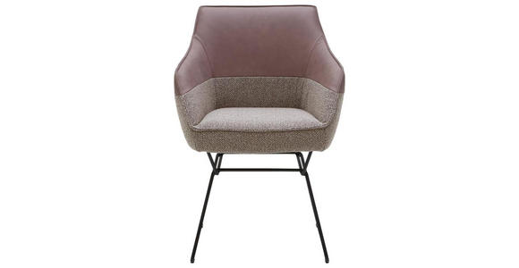 ARMLEHNSTUHL in Flachgewebe Echtleder naturbelassen - Beige/Schwarz, Design, Leder/Textil (62/85/67cm) - Ambiente