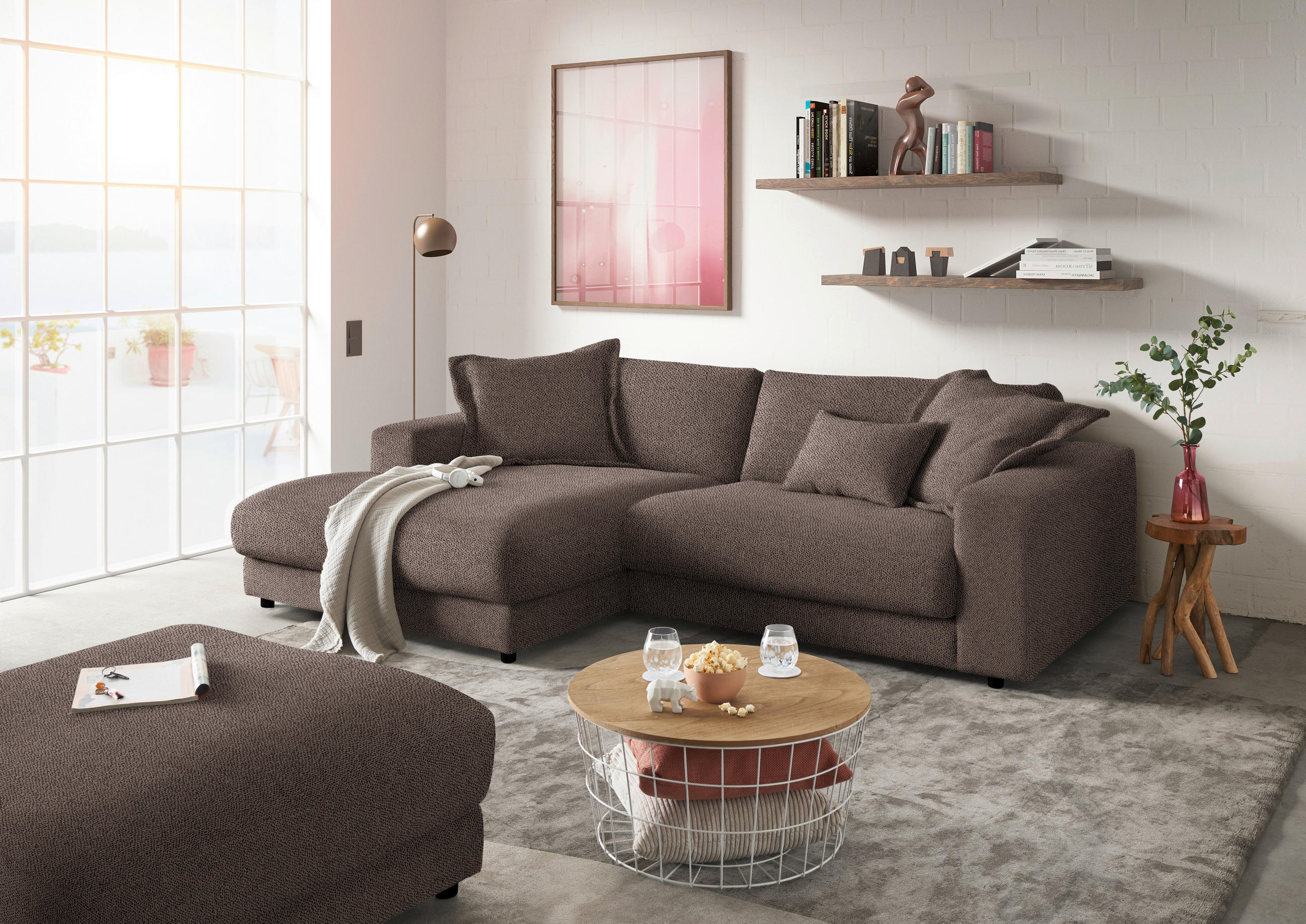 ECKSOFA in Flachgewebe Braun  - Schwarz/Braun, Design, Kunststoff/Textil (190/270cm) - Lomoco