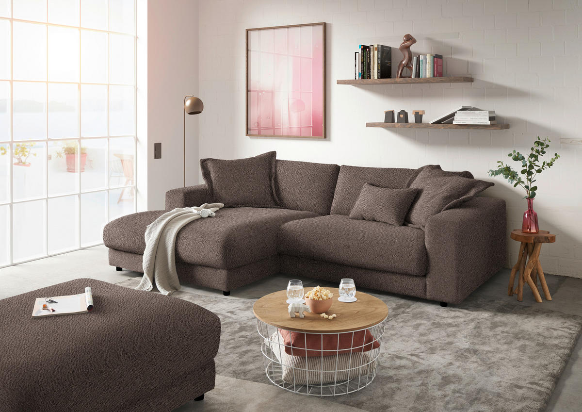 ECKSOFA in Flachgewebe Braun  - Schwarz/Braun, Design, Kunststoff/Textil (190/270cm) - Lomoco