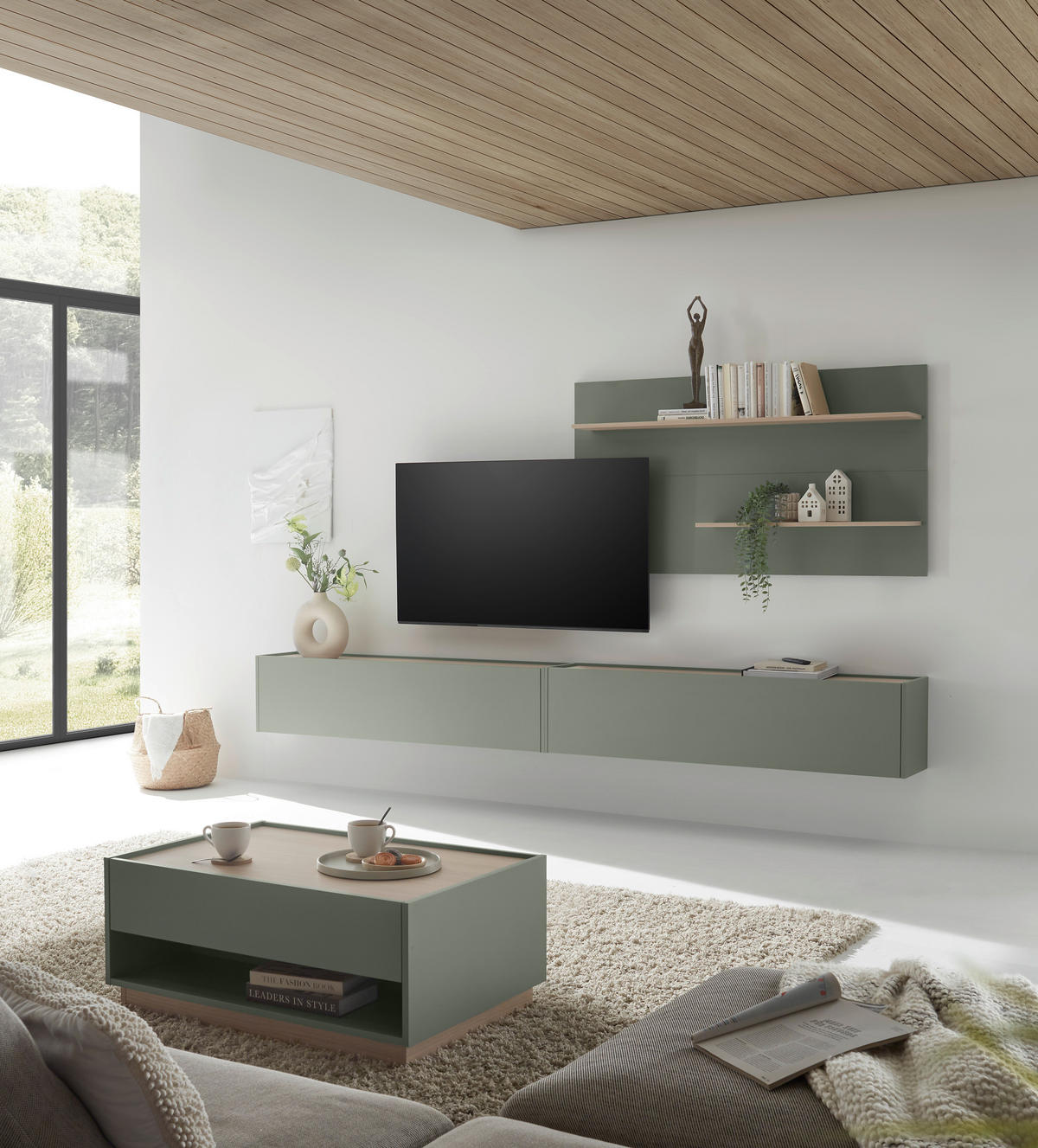 HÄNGEELEMENT Grün, Eichefarben  - Eichefarben/Grün, Design, Holzwerkstoff (150/35/30cm) - Modante