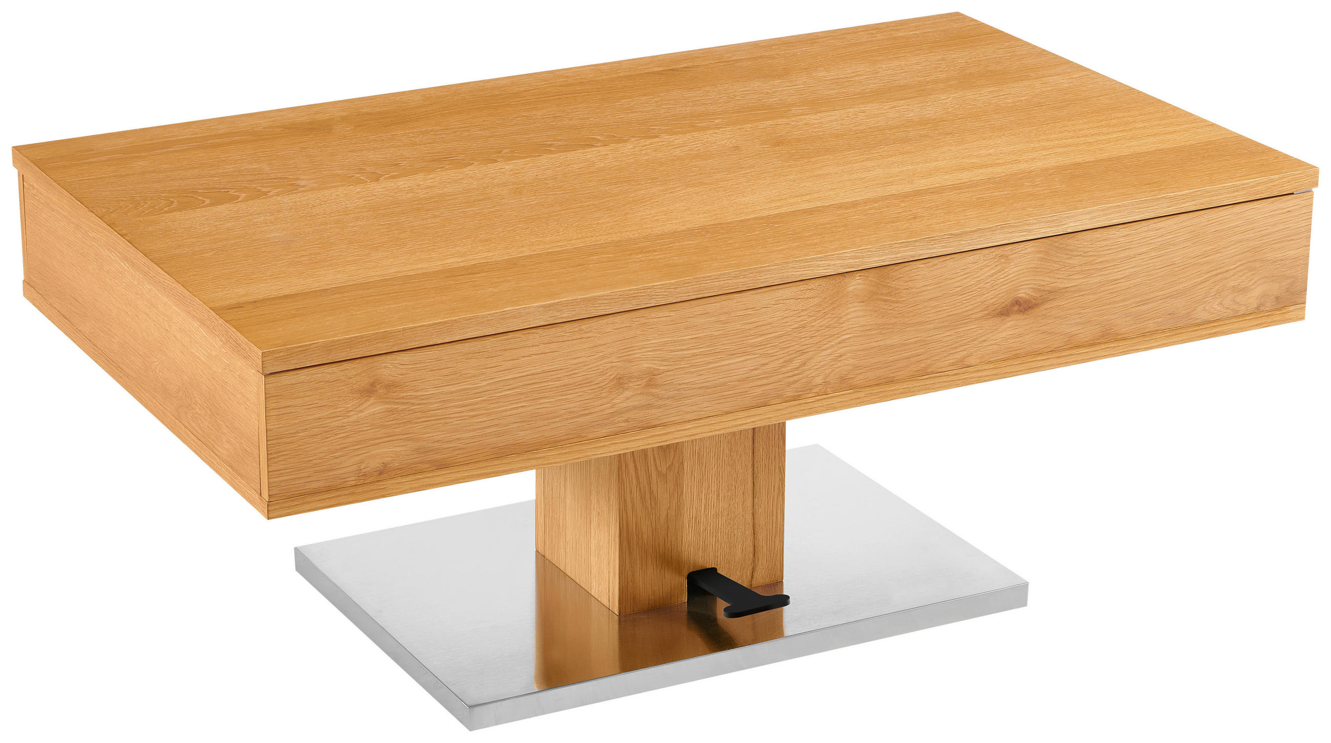 COUCHTISCH Eiche furniert 110/46,5/65 cm rechteckig Schwarz, Eichefarben, Edelstahlfarben  - Edelstahlfarben/Eichefarben, Design, Holz/Holzwerkstoff (110/46,5/65cm) - Livetastic