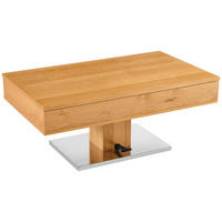 COUCHTISCH Eiche furniert 110/46,5/65 cm rechteckig Schwarz, Eichefarben, Edelstahlfarben  - Edelstahlfarben/Eichefarben, Design, Holz/Holzwerkstoff (110/46,5/65cm) - Livetastic