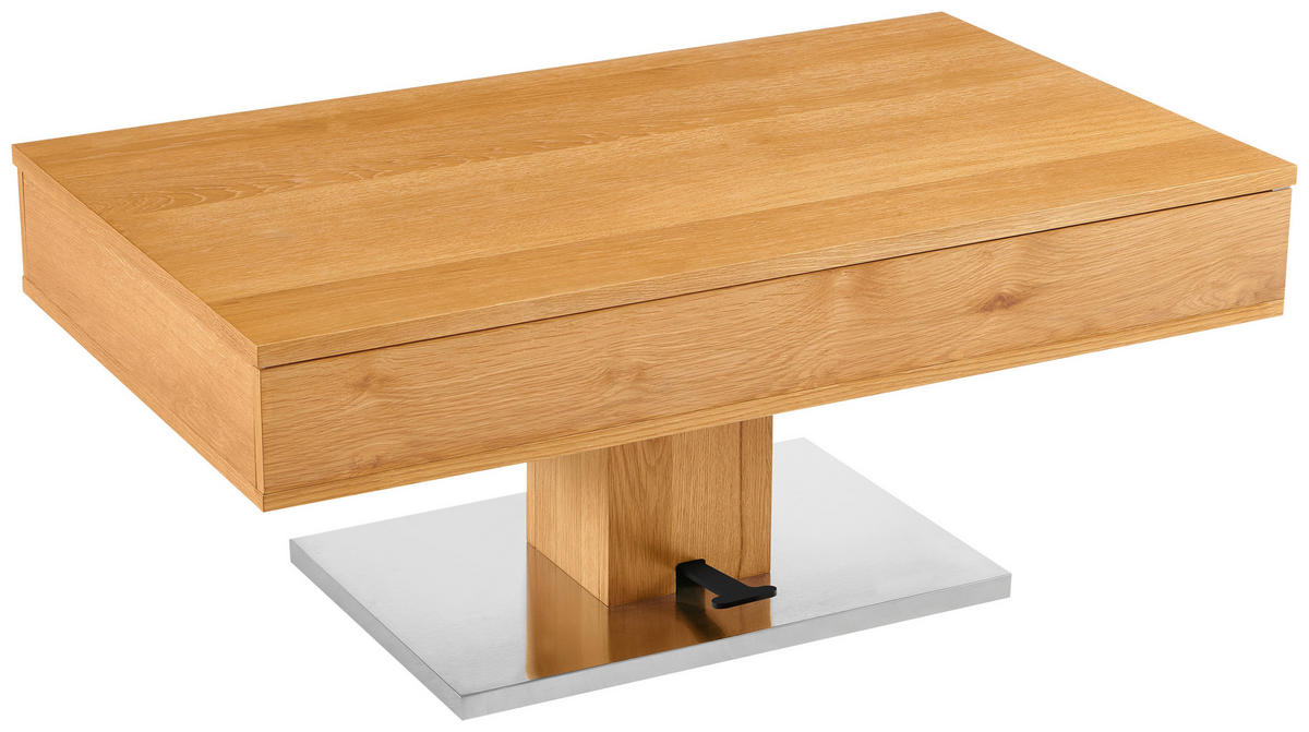 COUCHTISCH Eiche furniert 110/46,5/65 cm rechteckig Schwarz, Eichefarben, Edelstahlfarben  - Edelstahlfarben/Eichefarben, Design, Holz/Holzwerkstoff (110/46,5/65cm) - Livetastic