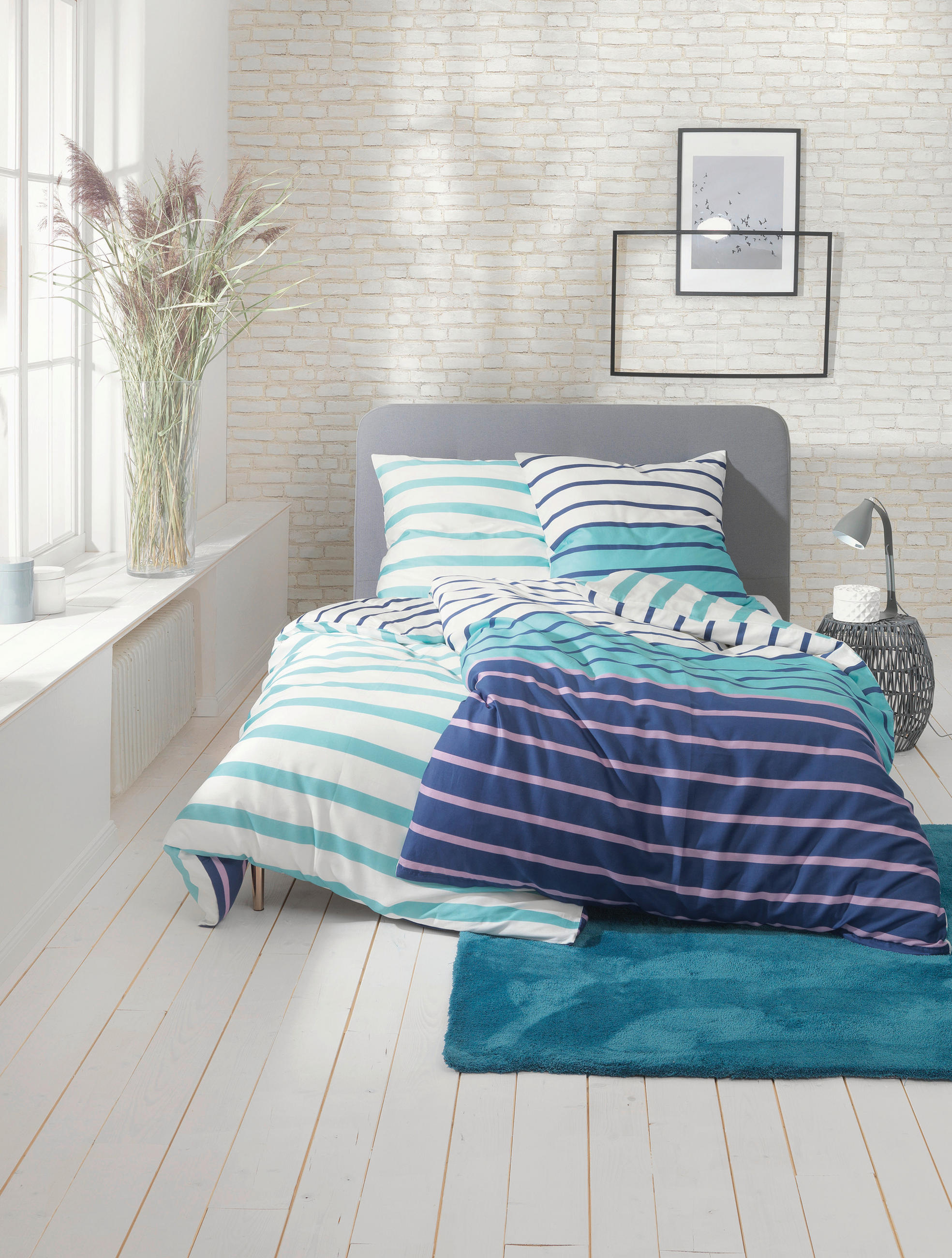 WENDEBETTWÄSCHE E-Jaimie-B Satin - Türkis/Weiß, Basics, Textil (155/220cm) - Esprit