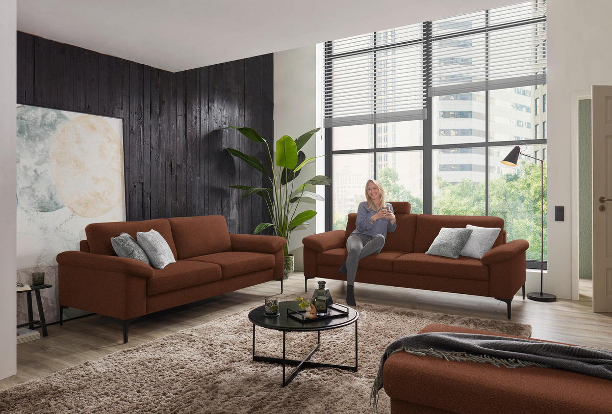 3-SITZER-SOFA in Flachgewebe Rostfarben  - Rostfarben/Schwarz, Design, Textil/Metall (226/89/97cm) - Pure Home Lifestyle