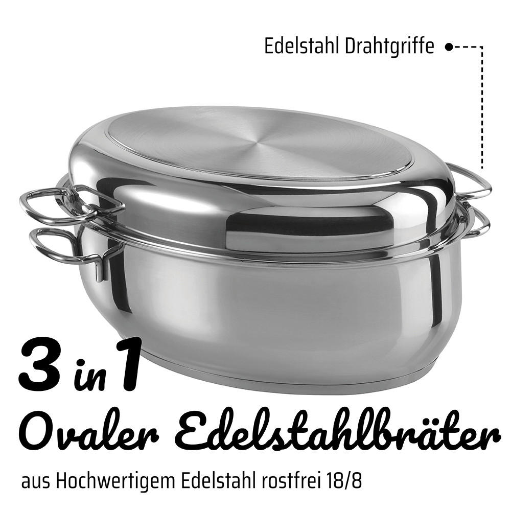 BRÄTER MULTIBRÄTER 38/25/19,5 cm - Edelstahlfarben, Basics, Metall (38/25/19,5cm) - GSW