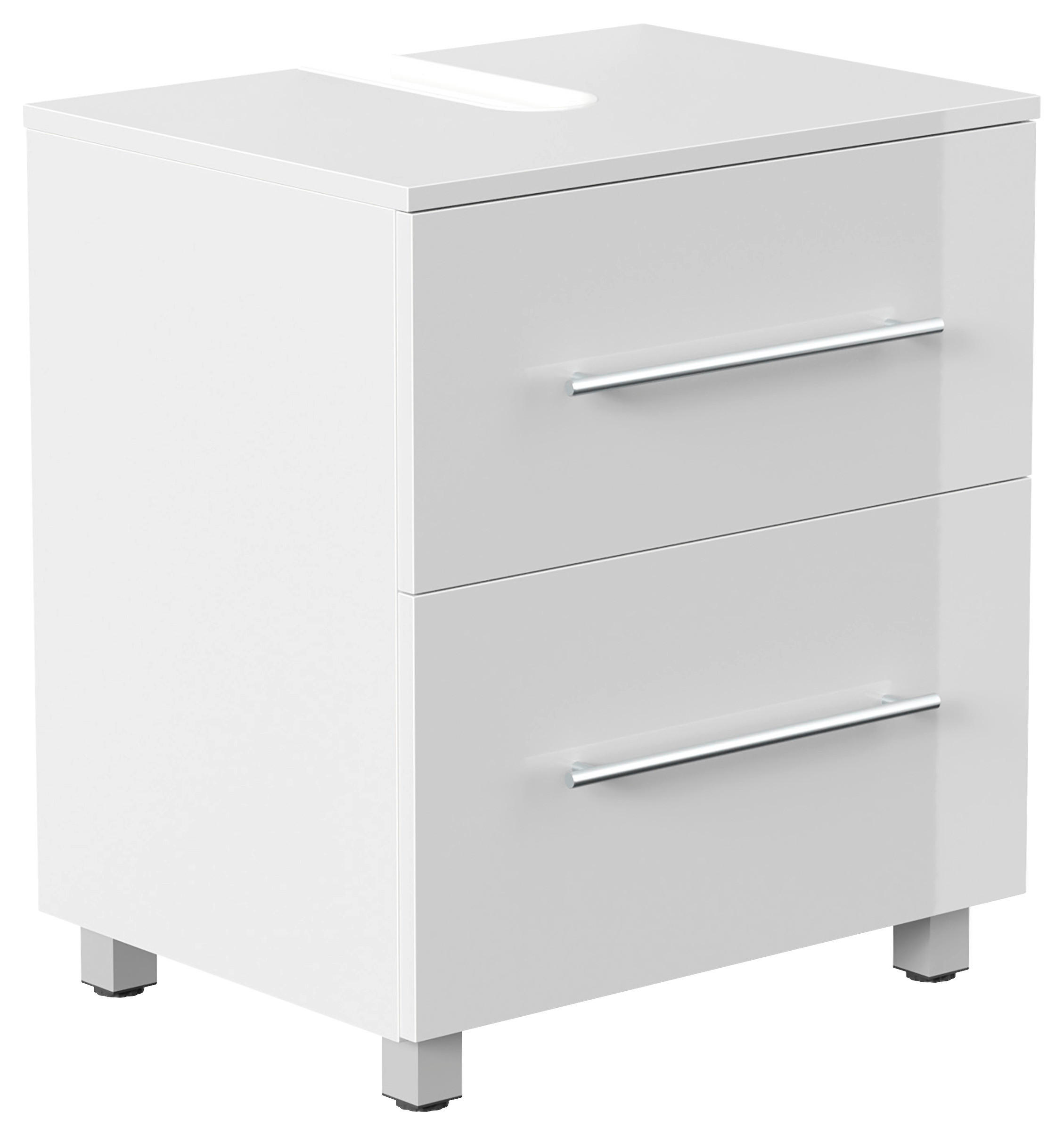 WASCHBECKENUNTERSCHRANK 55/63/41,6 cm  - Weiß Hochglanz/Silberfarben, MODERN, Holzwerkstoff/Metall (55/63/41,6cm) - MID.YOU