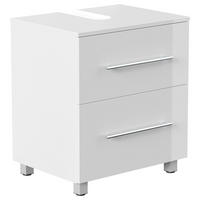 WASCHBECKENUNTERSCHRANK 55/63/41,6 cm  - Weiß Hochglanz/Silberfarben, MODERN, Holzwerkstoff/Metall (55/63/41,6cm) - MID.YOU