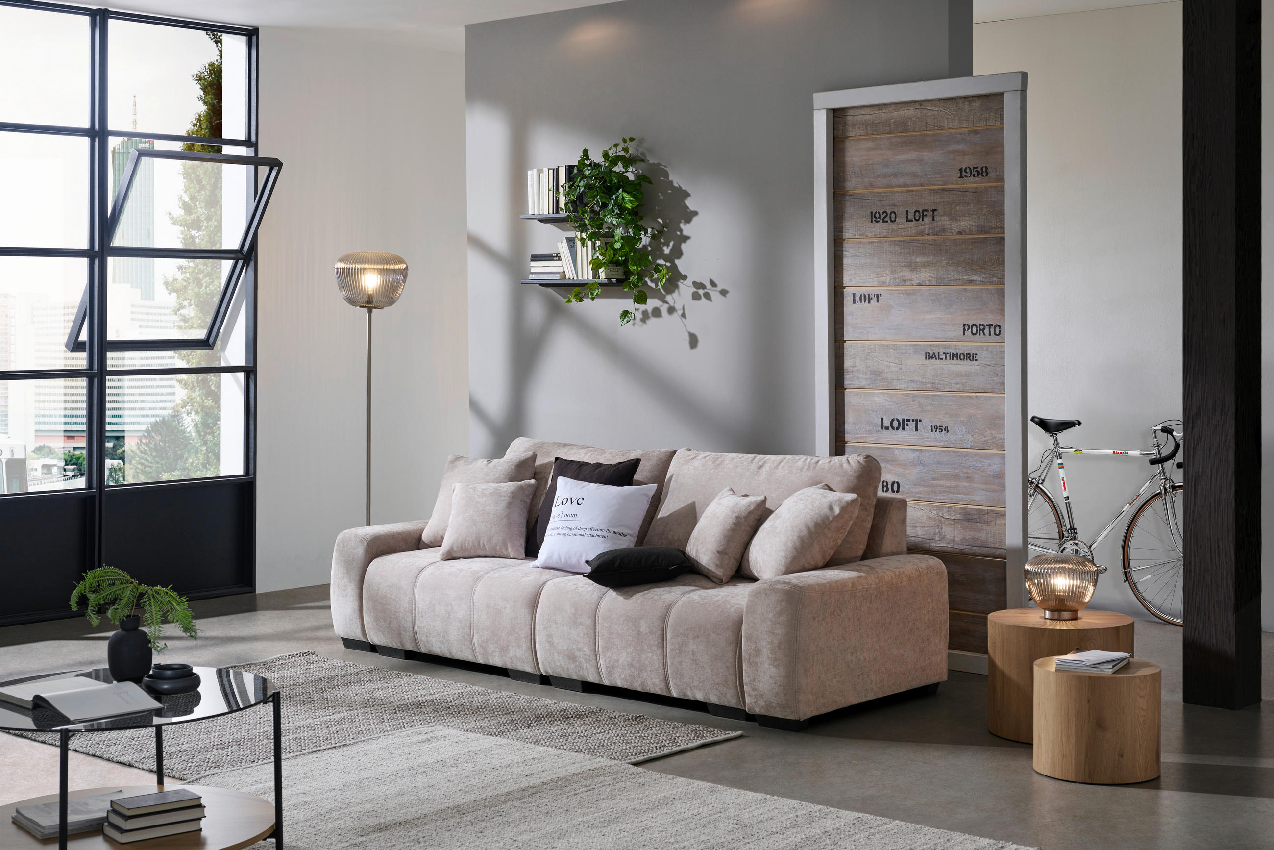 Thumbnail - Carryhome Bigsofa, Beige, Textil, 3-Sitzer, Füllung: Hohlfaser, Schaumstoffflocken, 250x100x90 cm, Rücken echt, Wohnzimm...