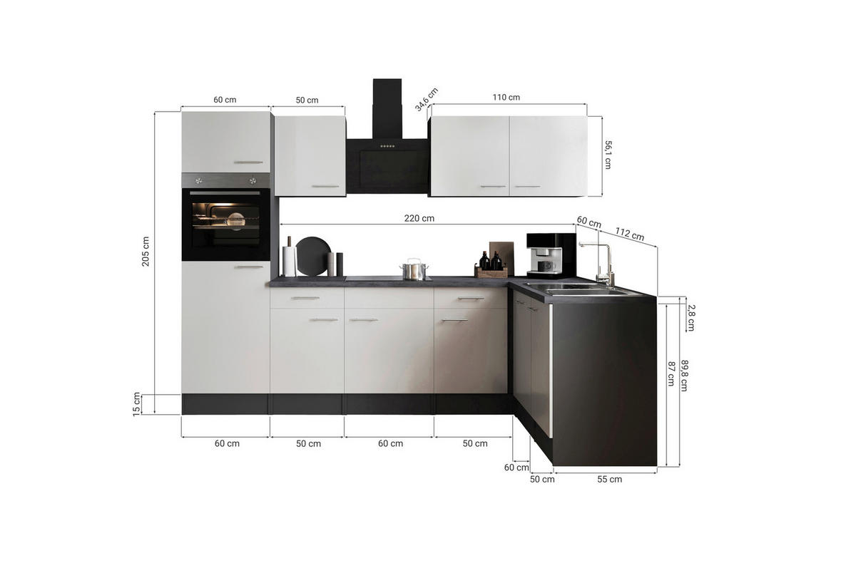 ECKKÜCHE 280/172 cm  in Dunkelgrau  - Dunkelgrau/Schwarz, Design, Holzwerkstoff/Metall (280/172cm) - Respekta