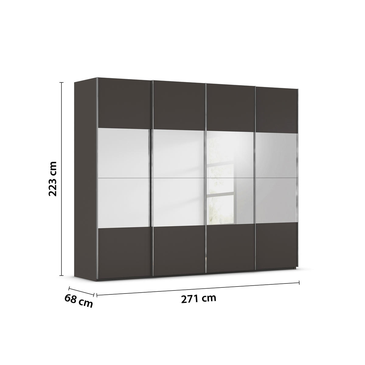 SCHWEBETÜRENSCHRANK 271/223/68 cm 4-türig Graphitfarben  - Chromfarben/Graphitfarben, Design, Holzwerkstoff/Metall (271/223/68cm) - Novel