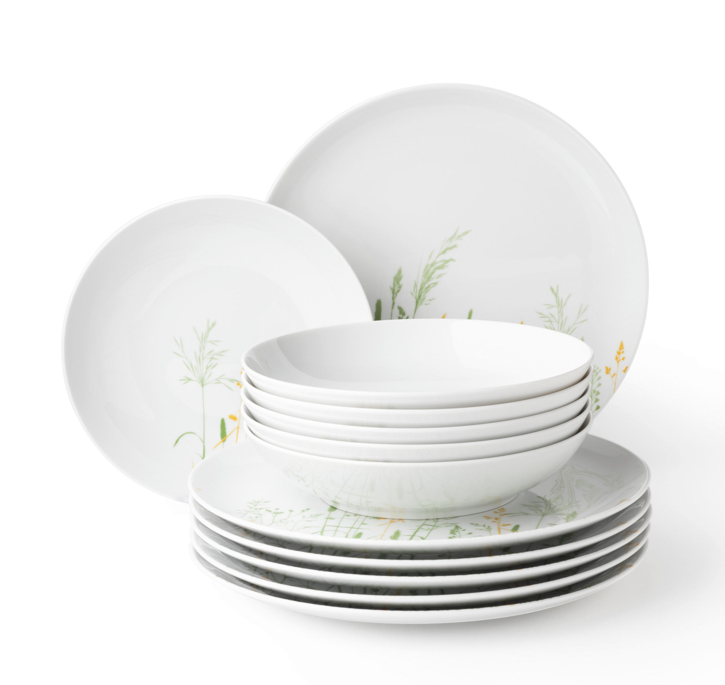 SERVIS ZA JELO   12-dijelni    LIBERTY MEADOW GRASSES  - bijela/zelena, Basics, keramika - Seltmann Weiden