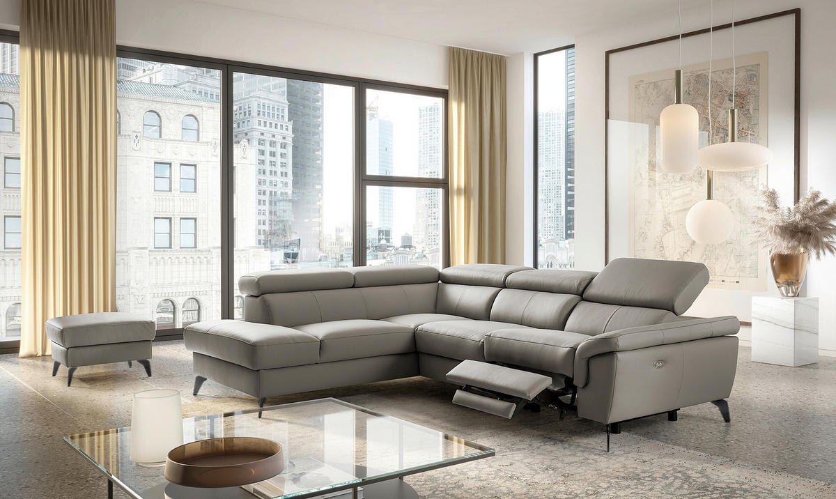ECKSOFA SONO in Lederlook Echtleder Schlammfarben Bettkasten, Armteilverstellung, Kopfteilverstellung  210/265 cm  - Schlammfarben/Schwarz, Design, Leder/Textil (210/265cm) - Livetastic