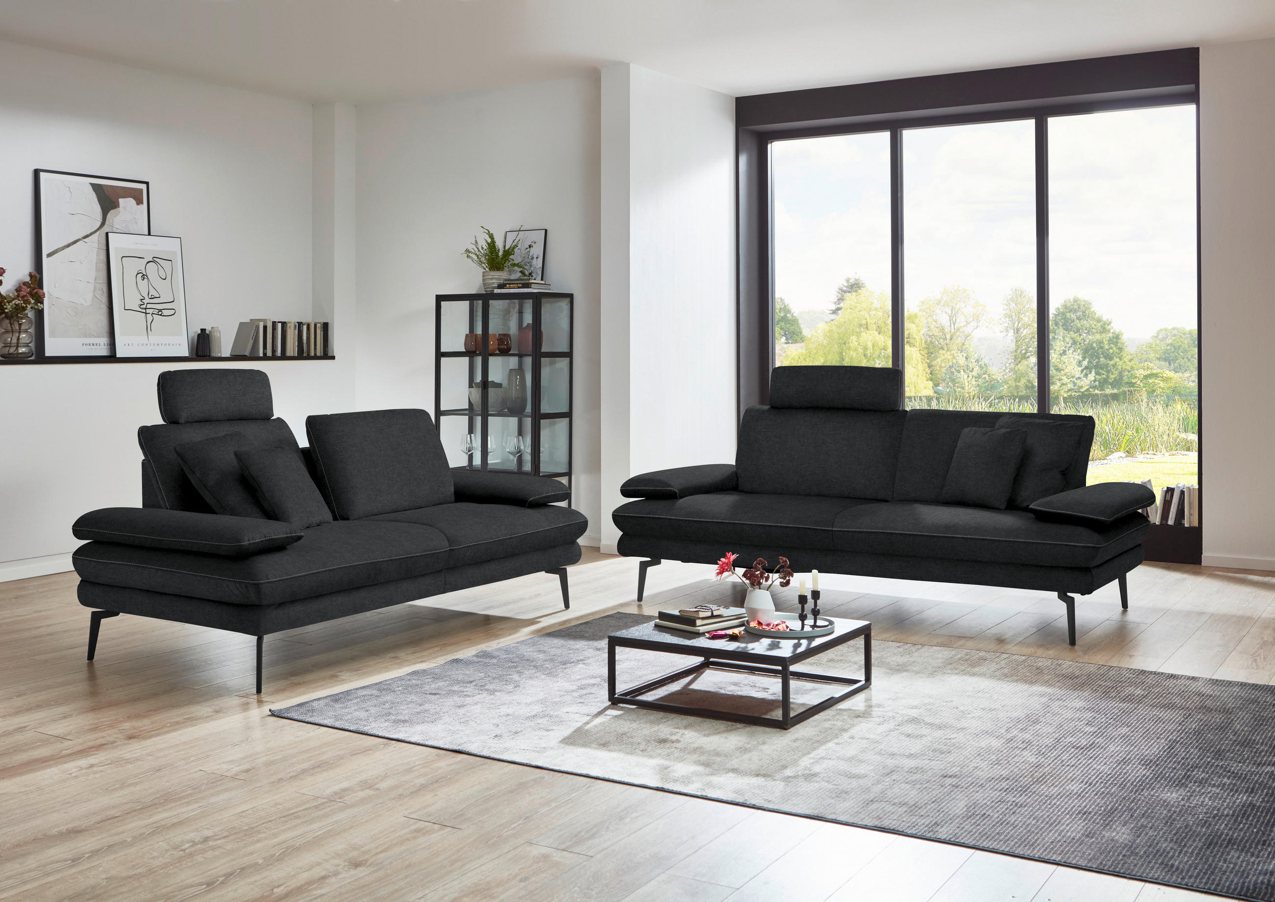 3-SITZER-SOFA in Velours Anthrazit  - Anthrazit/Beige, Design, Textil/Metall (222/89/104cm) - Dieter Knoll
