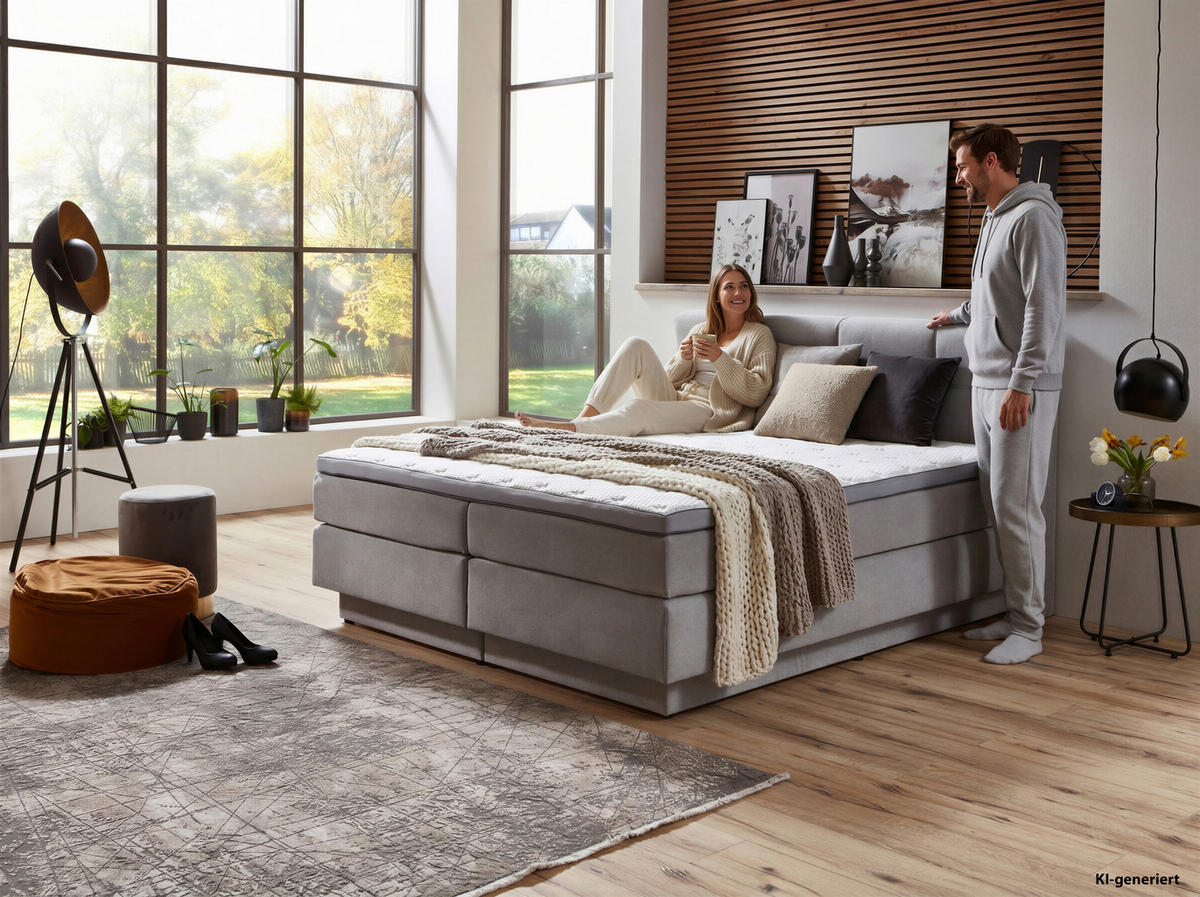 BOXSPRINGBETT 160/200 cm  Hellgrau  - Hellgrau/Schwarz, Konventionell, Kunststoff/Textil (160/200cm) - Carryhome