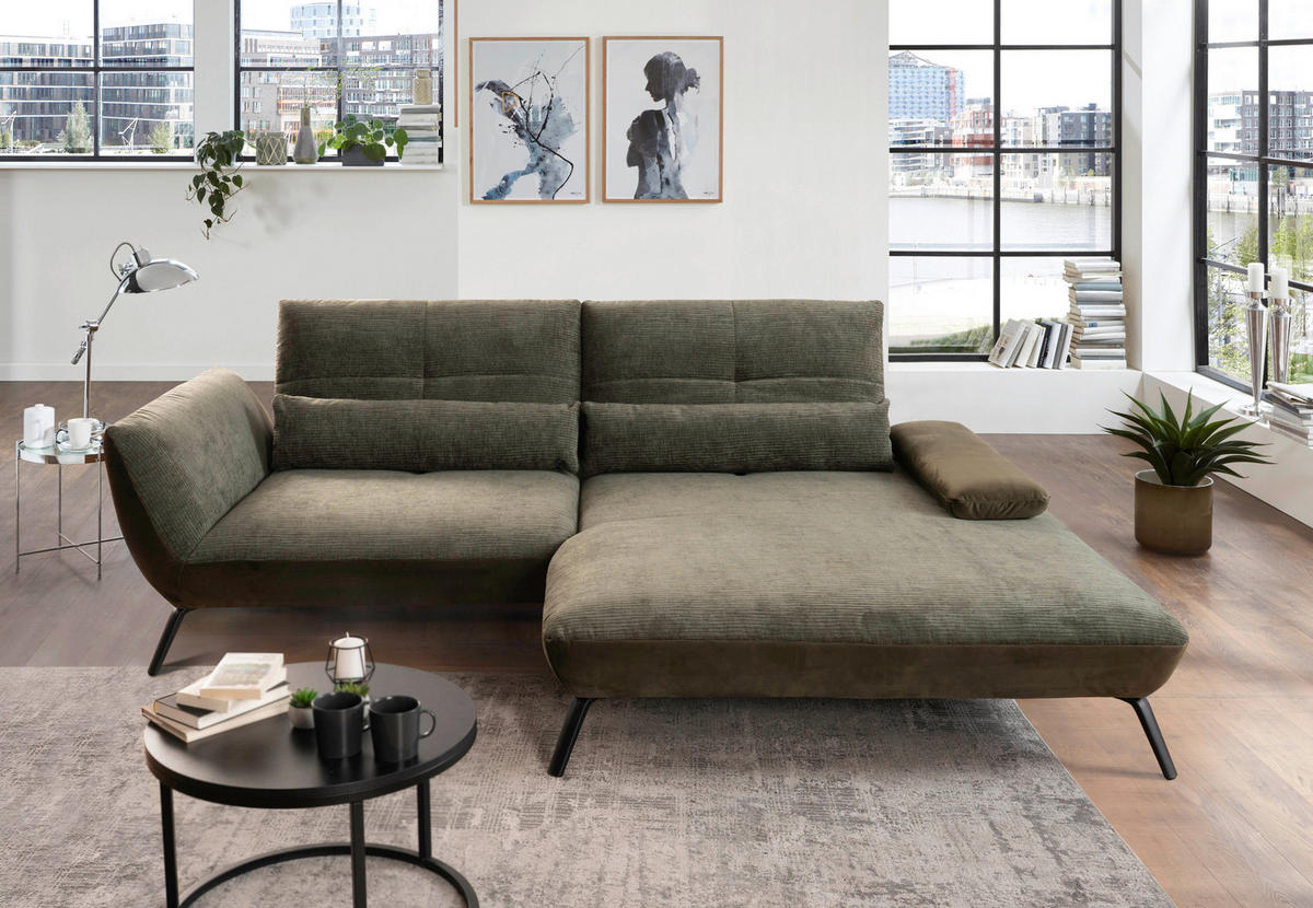 ECKSOFA Olivgrün  - Schwarz/Olivgrün, Trend, Holz/Metall (273/191-207cm) - Livetastic