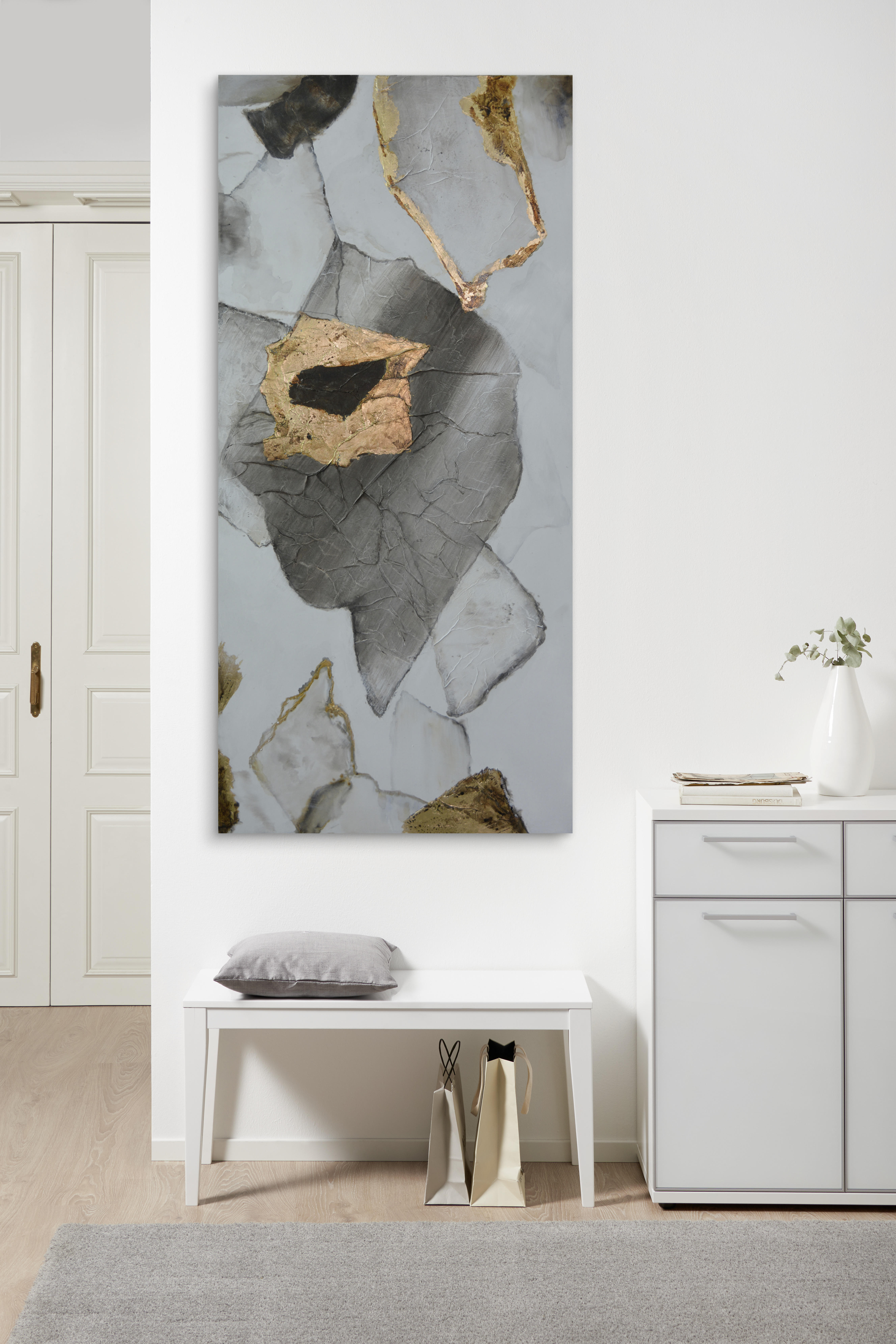 OLEJOMAĽBA, abstraktné, 150/70 cm  - hnedá/sivá, Trend, drevo/textil (150/70cm) - Monee