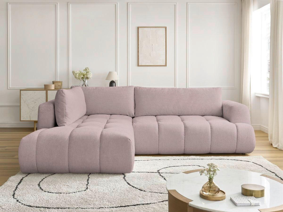 ECKSCHLAFSOFA FUJI Leinenoptik Rosa  inkl.  - Schwarz/Rosa, MODERN, Kunststoff/Textil (204/282cm)