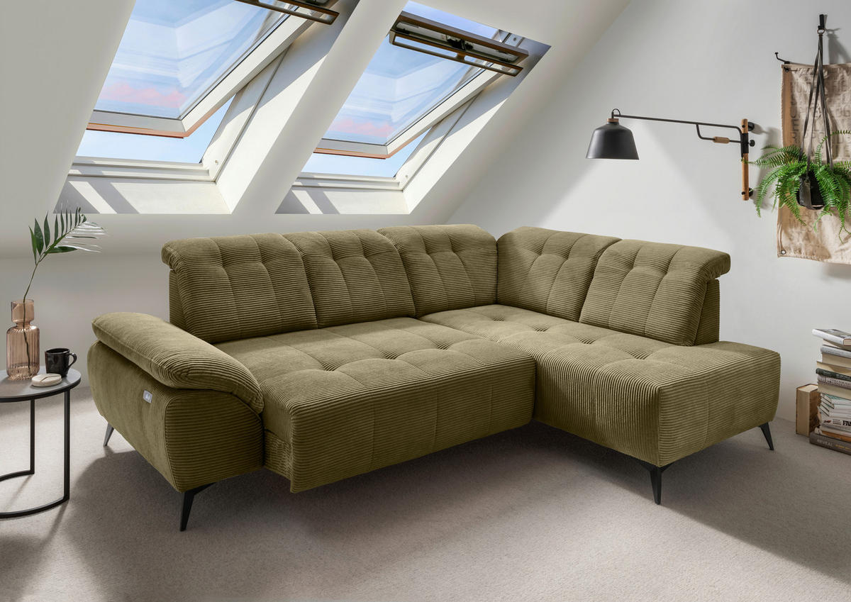 ECKSOFA Olivgrün Cord  - Schwarz/Olivgrün, MODERN, Textil/Metall (272/200cm) - Livetastic