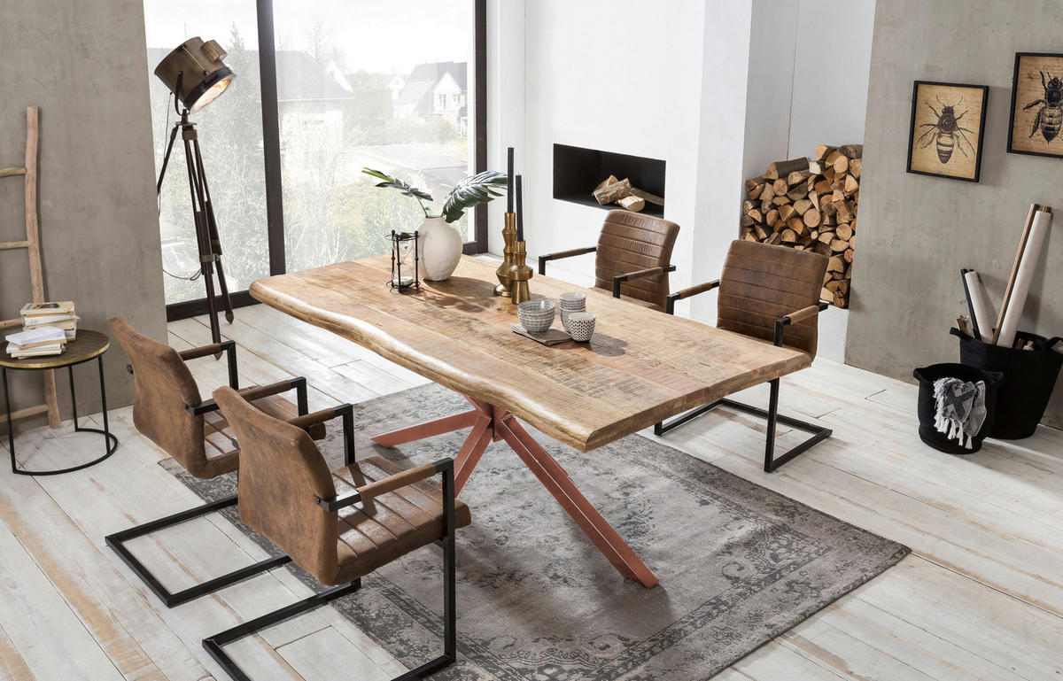 ESSTISCH 160/90/77 cm Echtholz  Holz, Metall rechteckig Braun, Naturfarben  - Braun/Naturfarben, MODERN, Holz/Metall (160/90/77cm) - MID.YOU