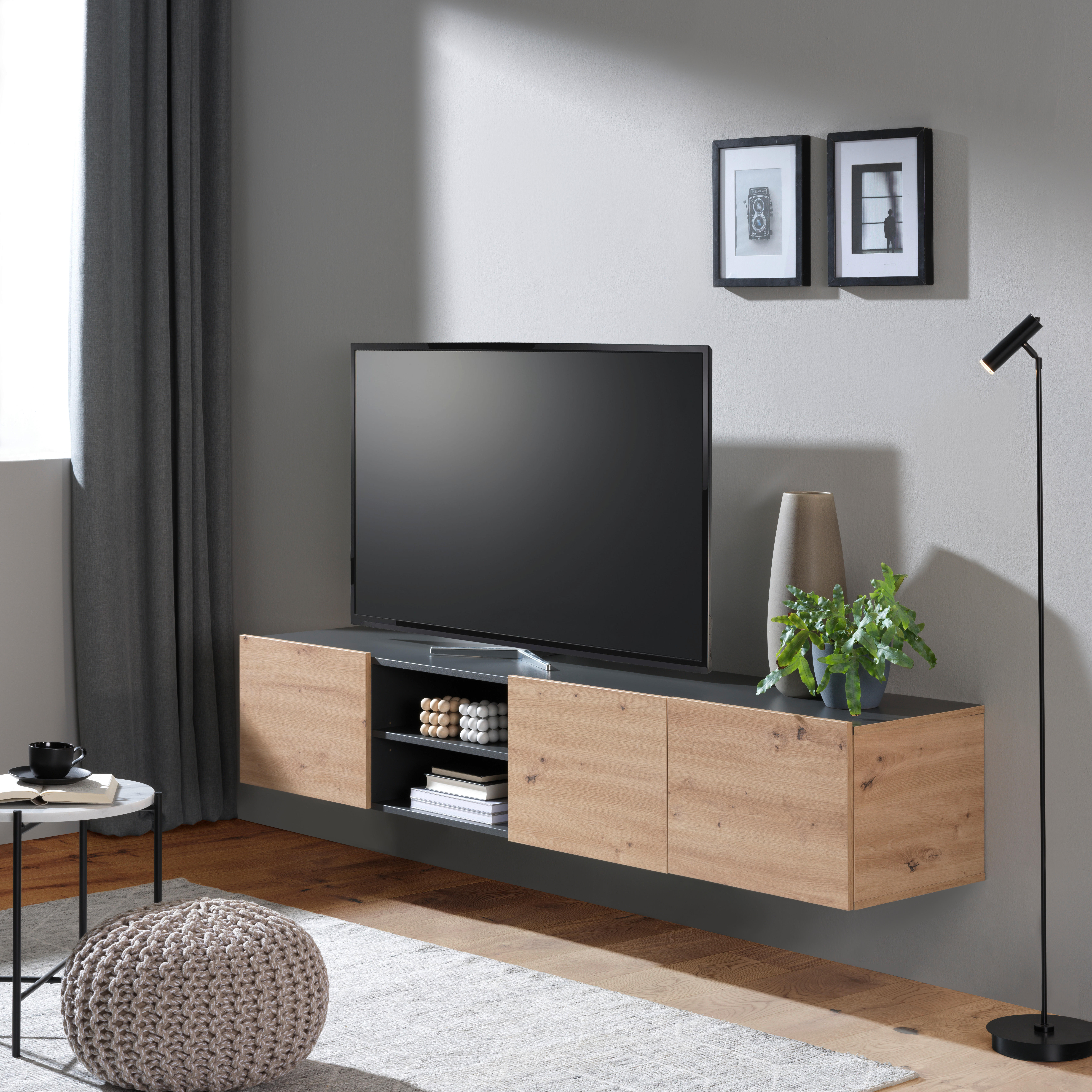 TV-BÄNK 200/36,7/42 cm  - ek Artisan/antracit, Modern, träbaserade material (200/36,7/42cm) - Hom`in