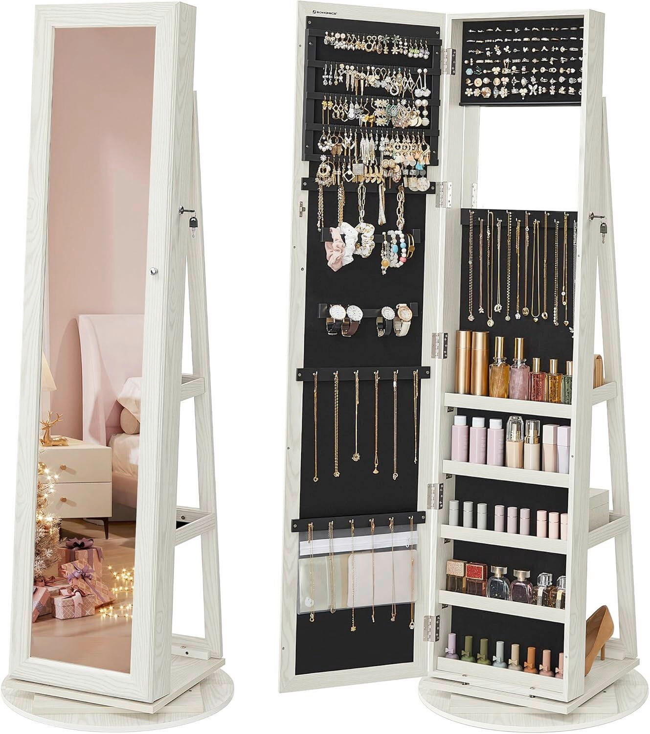 SCHMUCKSCHRANK - Silberfarben/Weiß, Trend, Glas/Holzwerkstoff (54,1/161/54,1cm) - Boxxx