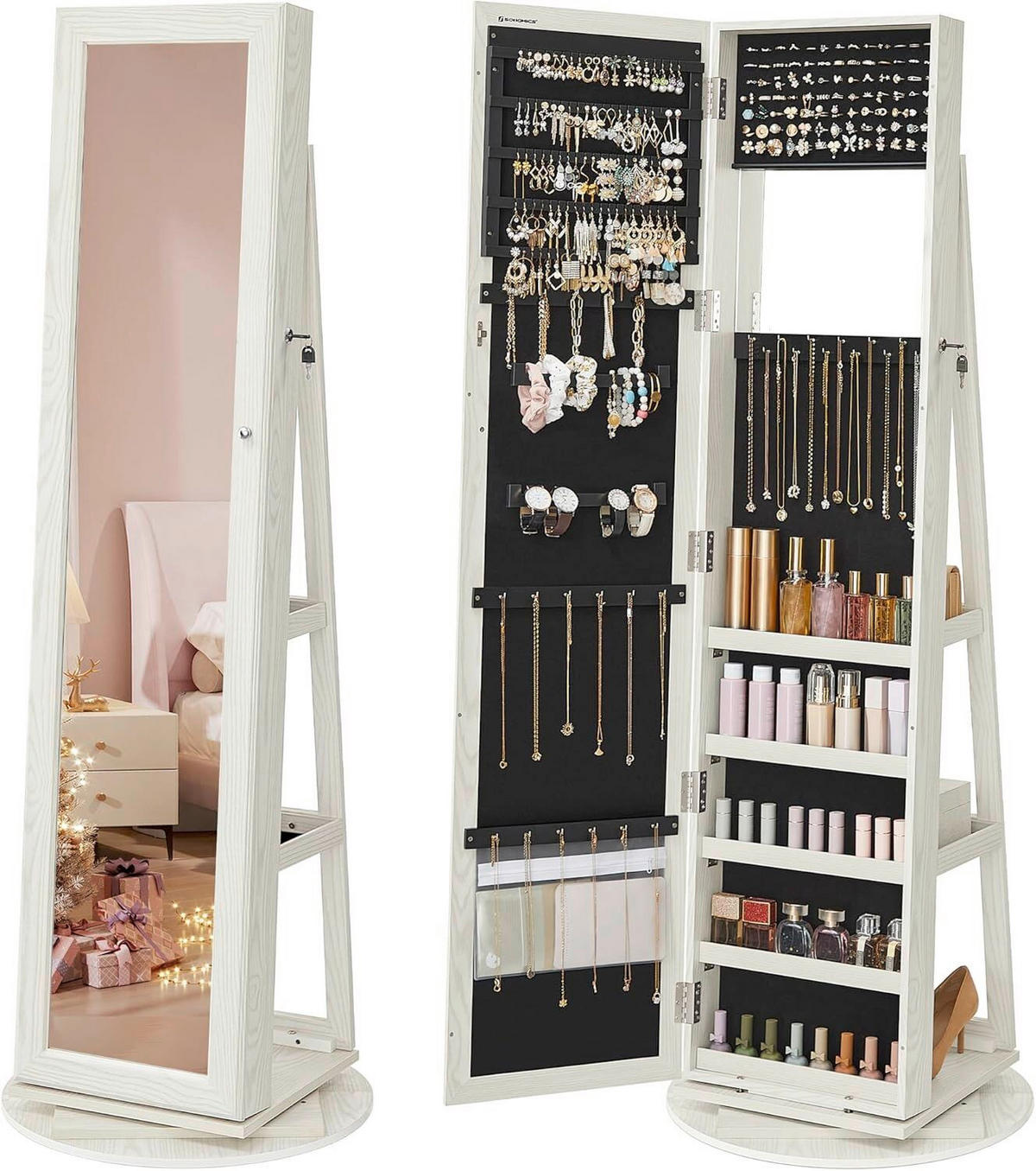 SCHMUCKSCHRANK - Silberfarben/Weiß, Trend, Glas/Holzwerkstoff (54,1/161/54,1cm) - Boxxx