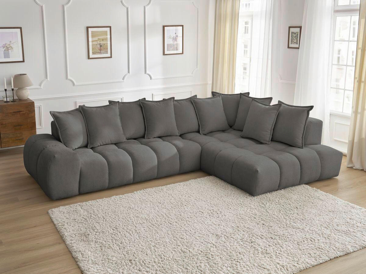 ECKSOFA Ottomane rechts  EVEREST Dunkelgrau Struktur  - Dunkelgrau/Schwarz, MODERN, Kunststoff/Textil (352/210cm) - Livetastic