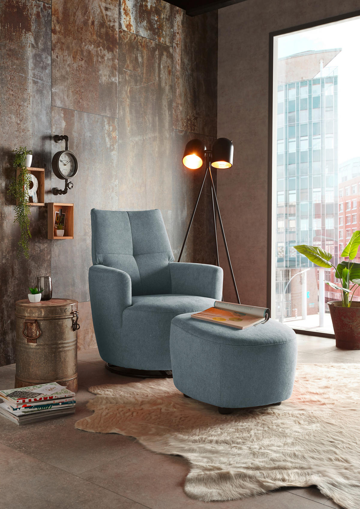 SESSEL Webstoff Blau    - Blau/Schwarz, Design, Textil/Metall (80/96/88cm) - SetOne by Musterring