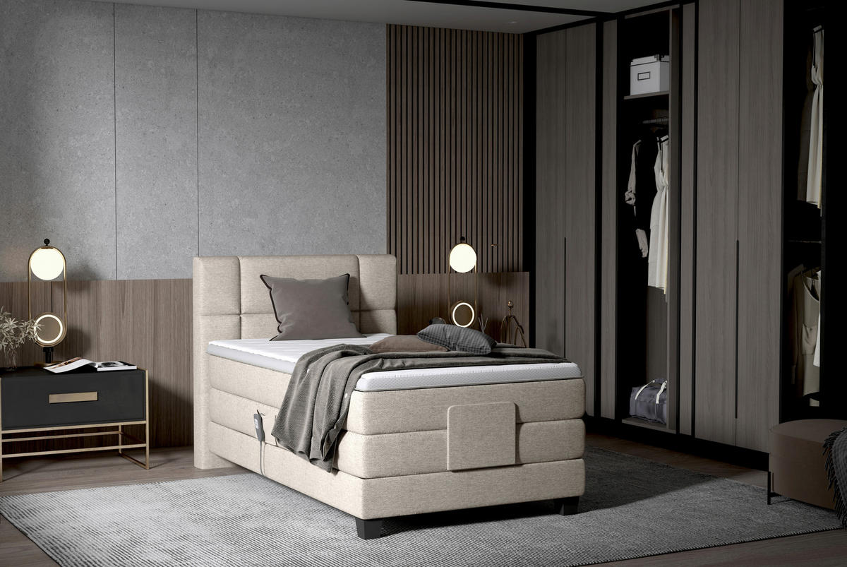 BOXSPRINGBETT 90/200 cm  in Greige  - Greige/Schwarz, KONVENTIONELL, Holz/Kunststoff (90/200cm) - Esposa