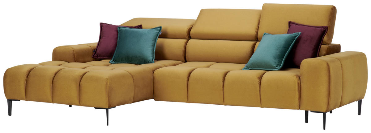 ECKSOFA in Webstoff Currygelb  - Currygelb/Schwarz, Design, Textil/Metall (177/270cm) - Welnova