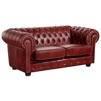 CHESTERFIELD-SOFA Rot Echtleder  - Rot/Nussbaumfarben, KONVENTIONELL, Leder/Holzwerkstoff (174/74/98cm) - Max Winzer
