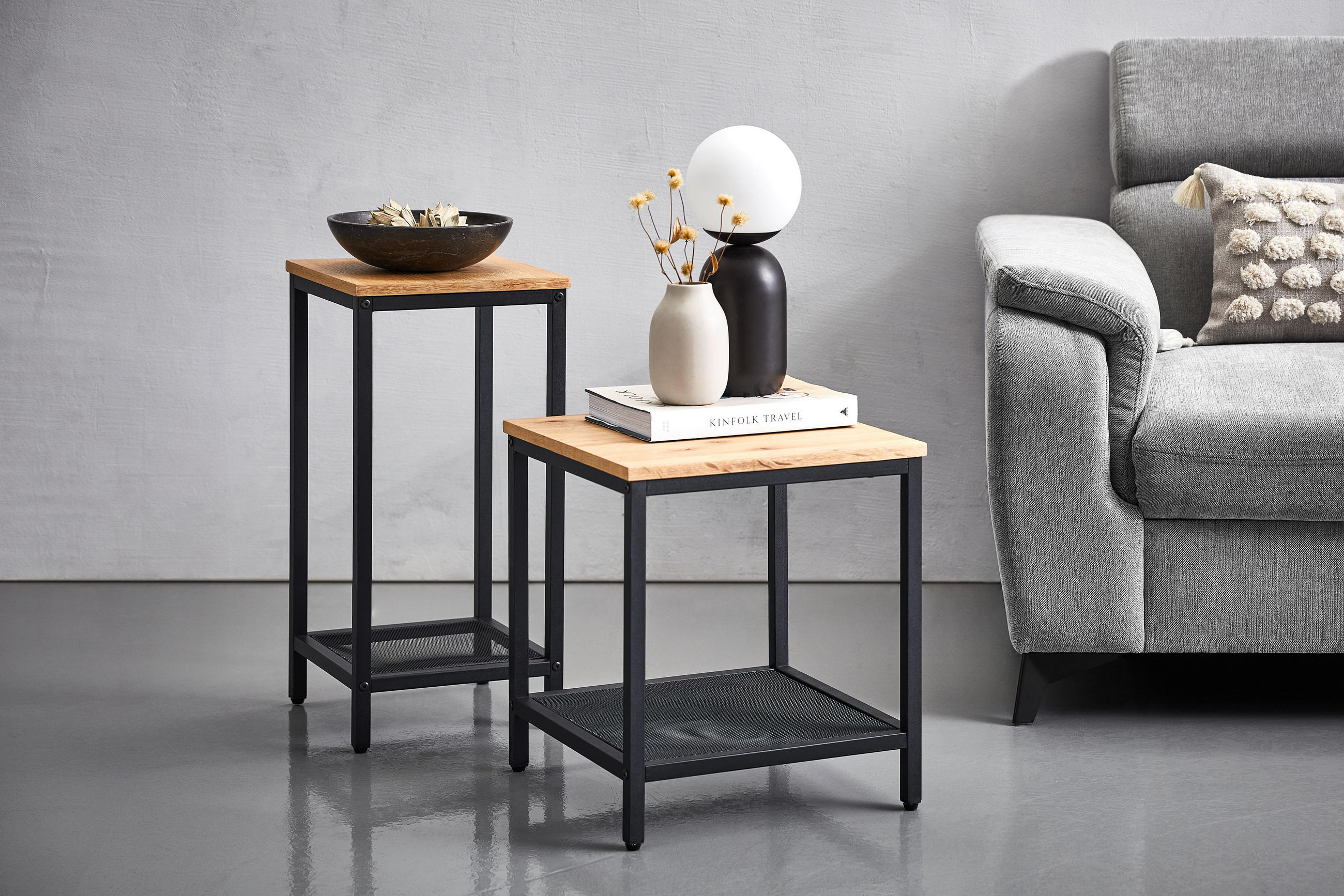 BEISTELLTISCH 30/30/61 cm Eiche furniert Schwarz, Eichefarben rechteckig  - Eichefarben/Schwarz, LIFESTYLE, Holz/Holzwerkstoff (30/30/61cm) - Xora
