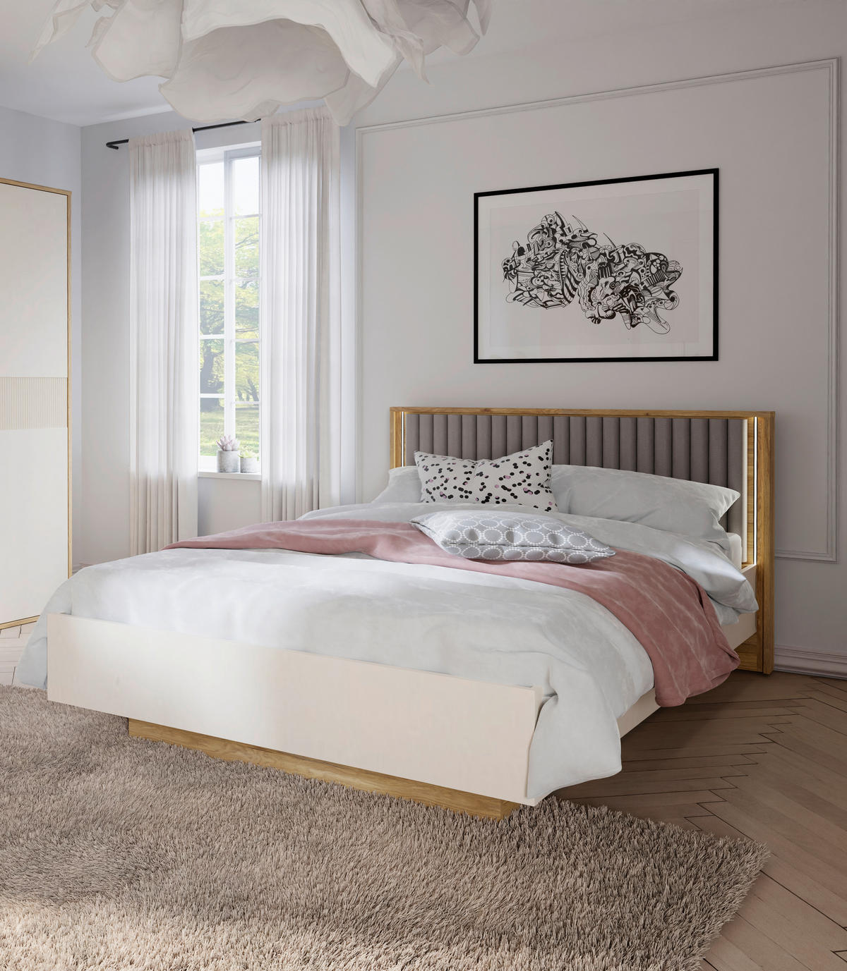 Pat 160x200 Cm, 160/200 cm, culoare lemn stejar, nisipiu - culoare lemn stejar/nisipiu, Modern, plastic/metal (160/200cm) - Voleo