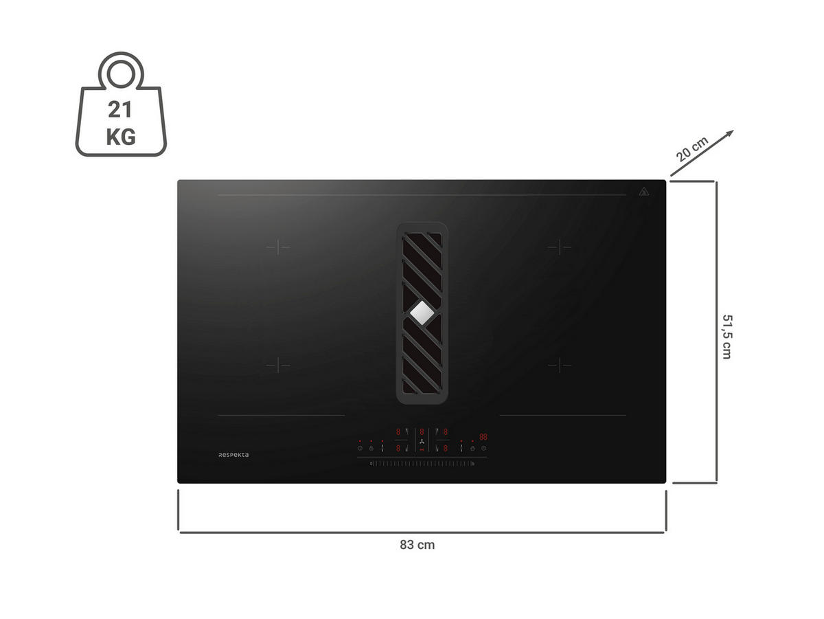KOCHFELD-DUNSTABZUG-KOMBI 2300630835201-45  - Schwarz, Basics, Glas (83/20/51,5cm) - Respekta