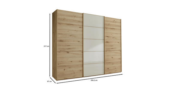 SCHWEBETÜRENSCHRANK  in Champagner, Eiche Bianco  - Eiche Bianco/Champagner, Natur, Glas/Holz (300/217/67cm) - Linea Natura