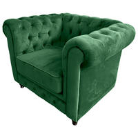 KRESLO CHESTERFIELD, textil, zelená, čierna - čierna/zelená, Trend, drevo/textil (102/73/87cm) - Xora