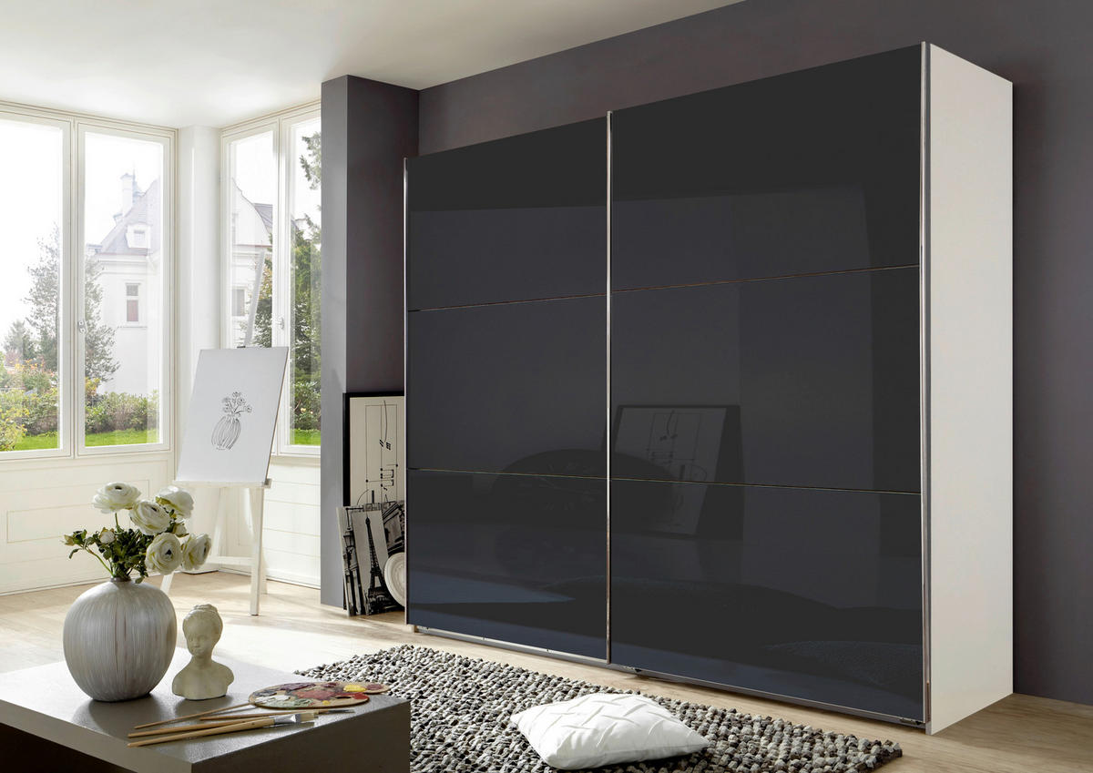 SCHWEBETÜRENSCHRANK 250/236/65 cm 2-türig Weiß, Grau  - Chromfarben/Weiß, MODERN, Holzwerkstoff (250/236/65cm) - MID.YOU