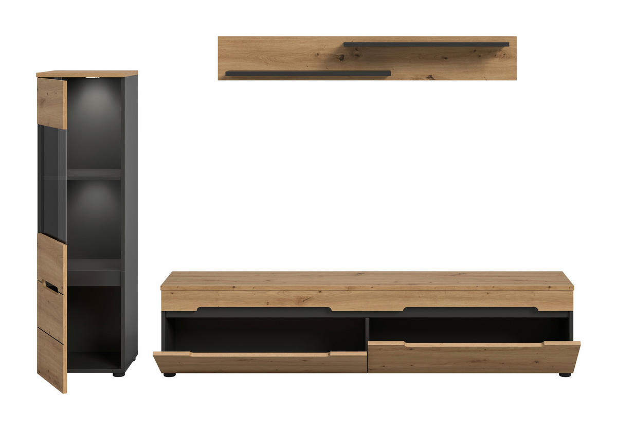 SZEKRÉNYSOR Artisan tölgy  - fekete/Artisan tölgy, Design, műanyag/faalapú anyag (221/141/33cm) - Livetastic