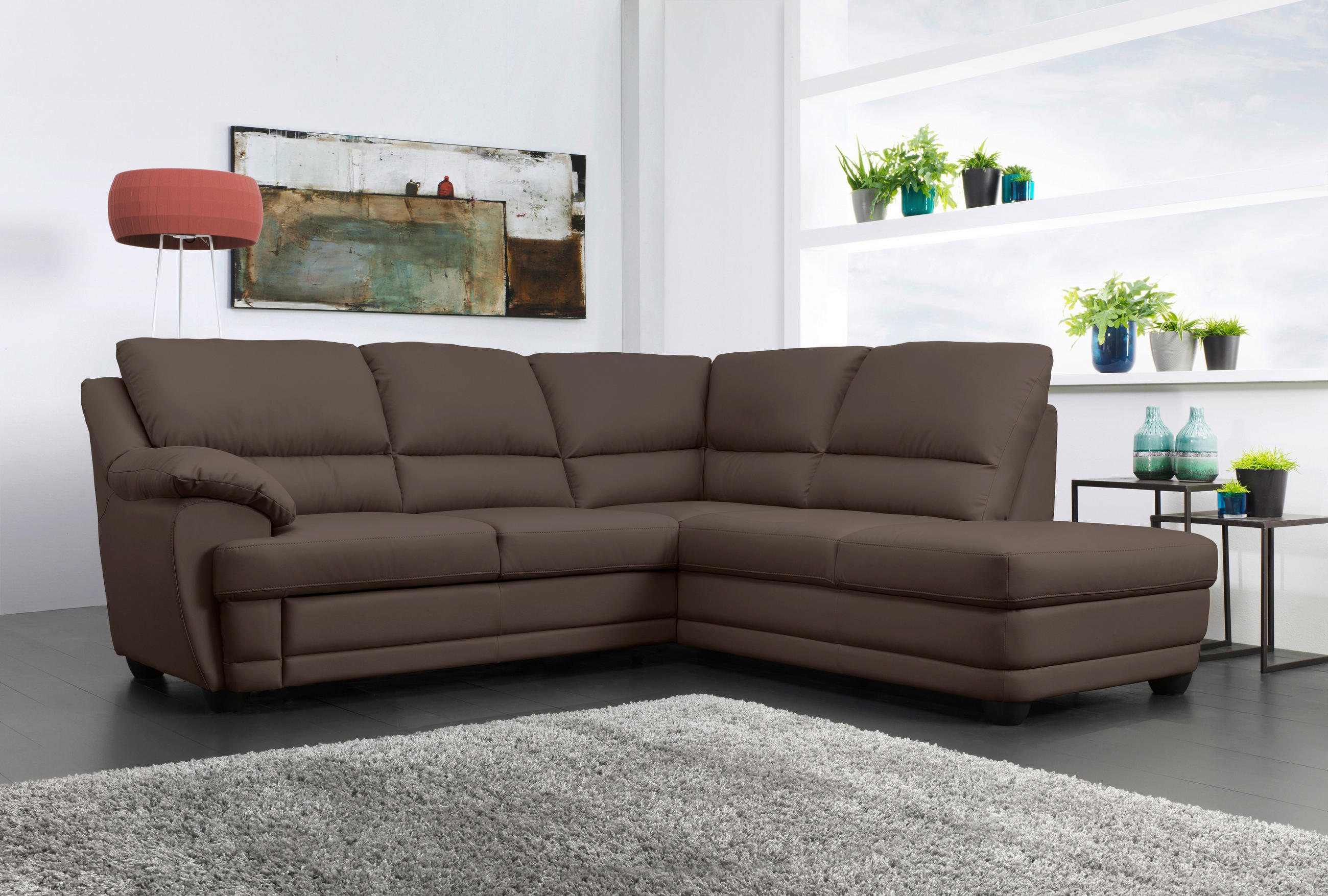 ECKSOFA in Lederlook Braun - Braun, Design, Kunststoff/Textil (245/225cm) - Livetastic